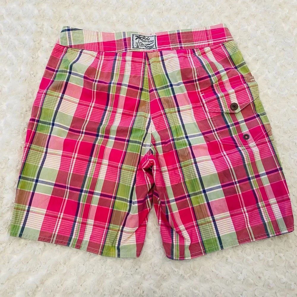Polo Ralph Lauren Mens Plaid Pink Beach Swim Board Shorts Bathing Suit Trunks - Picture 2 of 8